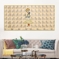 Spiritual Krishna & Gau Mata Pichwai Canvas Wall Painting – Divine Wall Decor