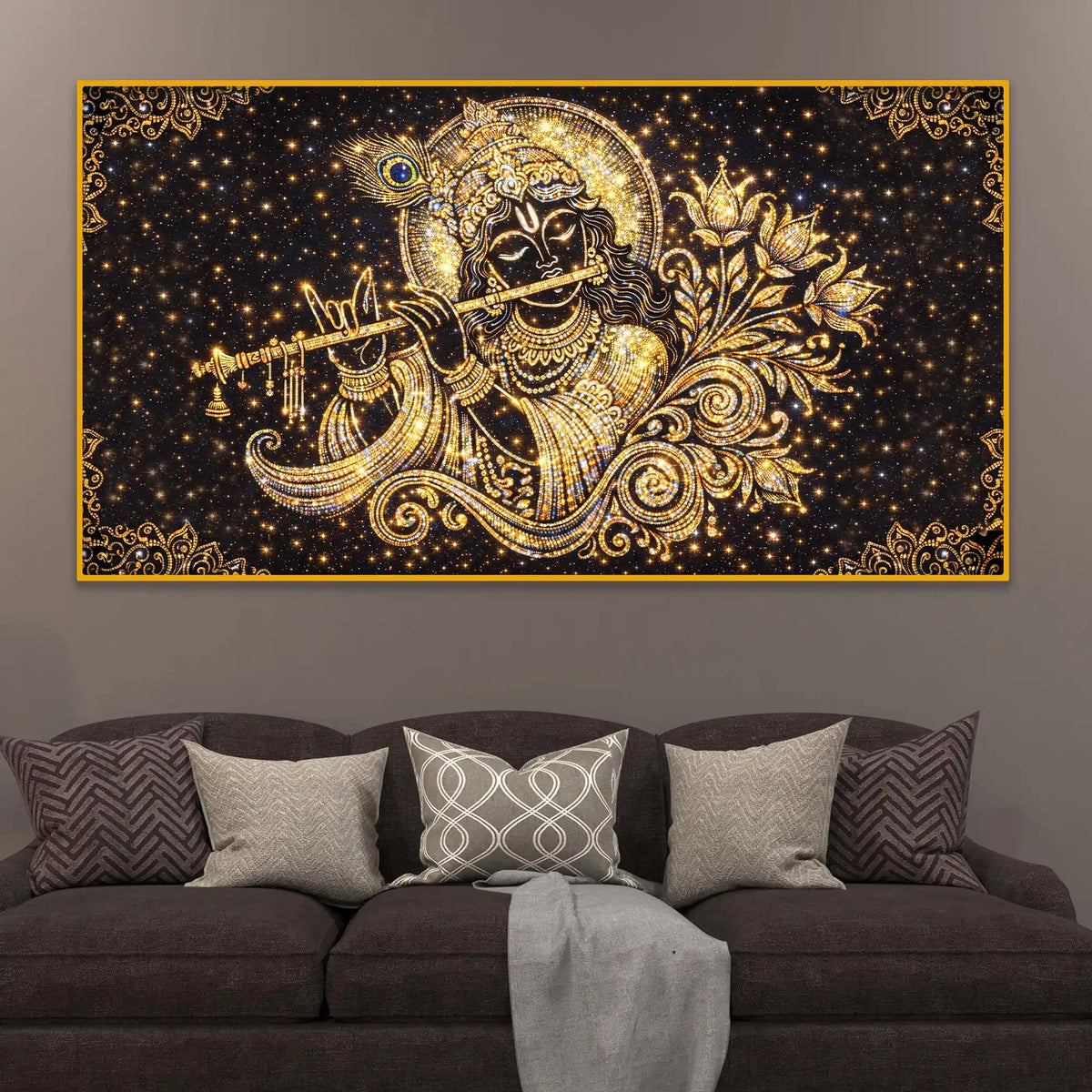 Spiritual Lord Krishna Crystal Glass Wall Painting for Home Temple Décor
