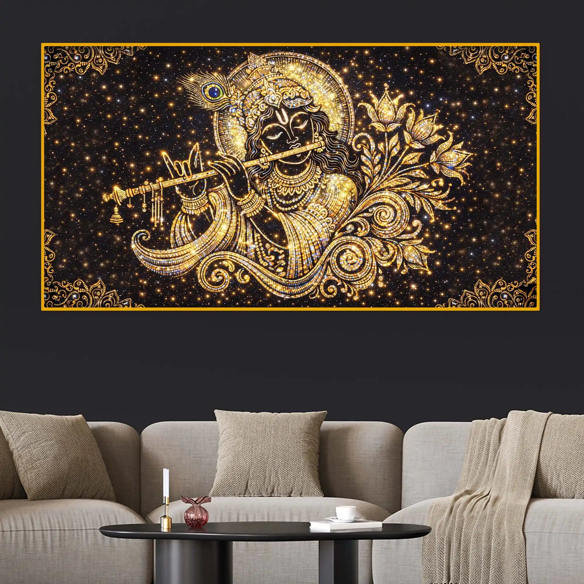 Spiritual Lord Krishna Crystal Glass Wall Painting for Home Temple Décor