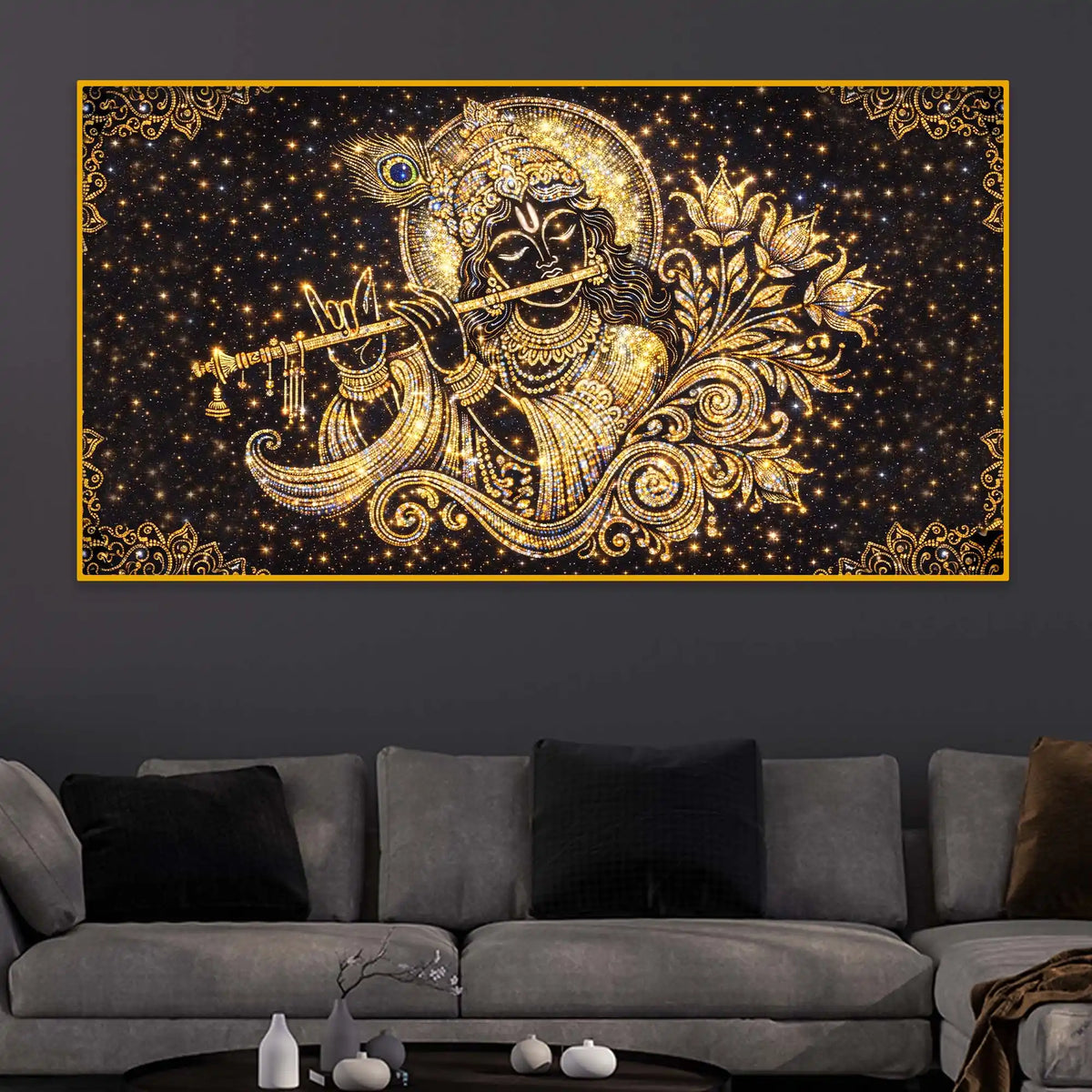 Spiritual Lord Krishna Crystal Glass Wall Painting for Home Temple Décor