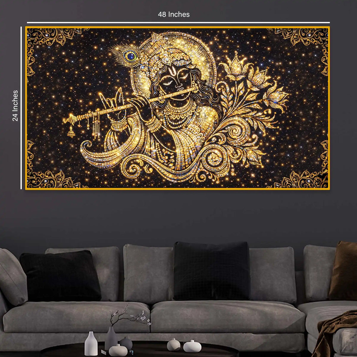 Spiritual Lord Krishna Crystal Glass Wall Painting for Home Temple Décor