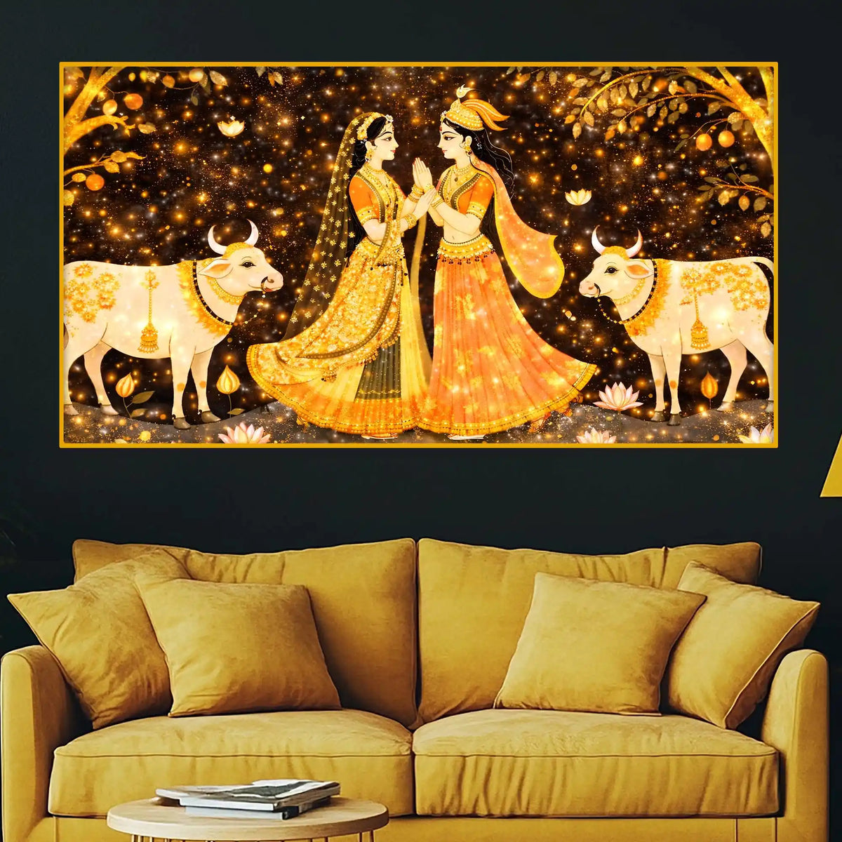 Spiritual Radha Krishna Artwork Crystal Glass Wall Painting