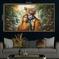 Spiritual Radha Krishna Crystal Glass Wall Art Nature Scene Painting