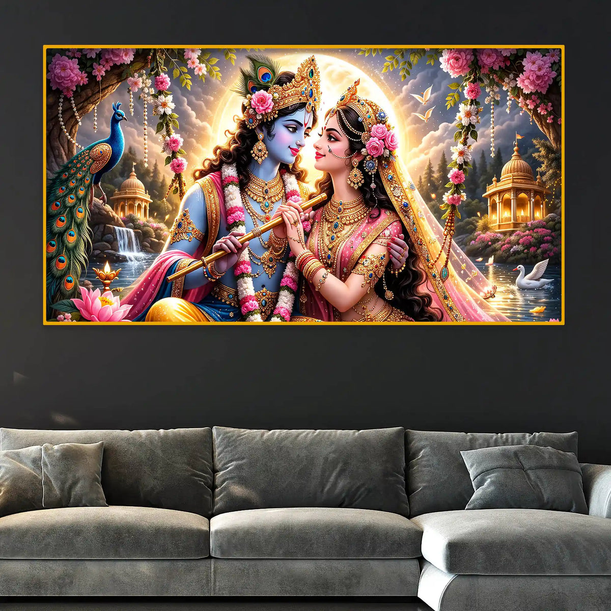 Spiritual Radha Krishna Crystal Glass Wall Painting