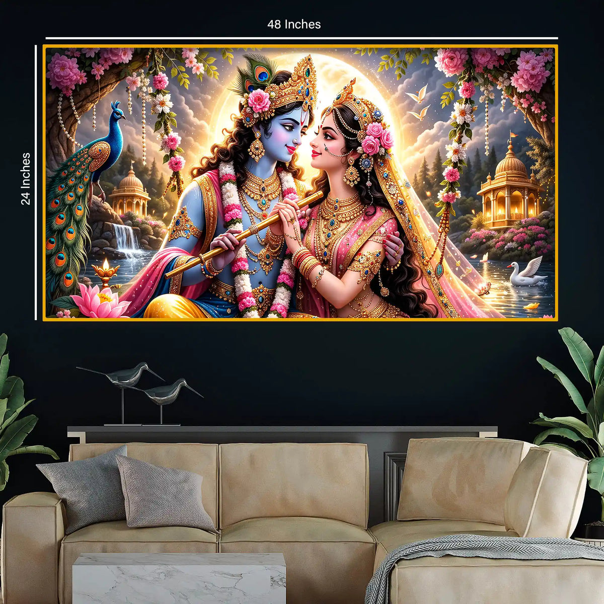 Spiritual Radha Krishna Crystal Glass Wall Painting
