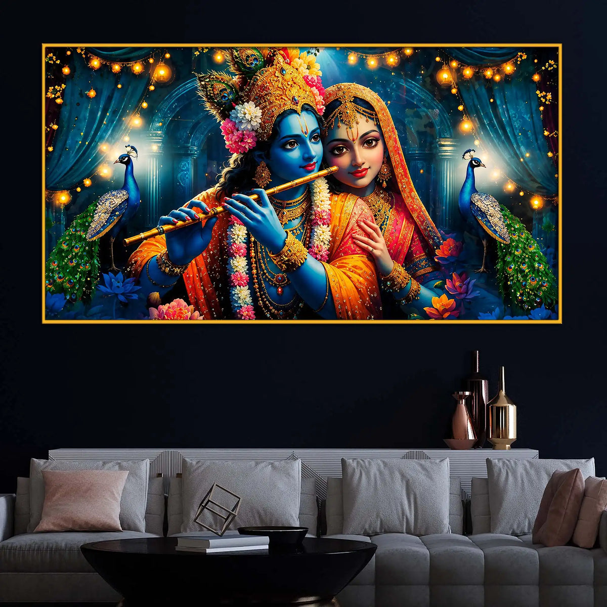 Spiritual Radha Krishna Floating Frame Crystal Wall Painting for Home