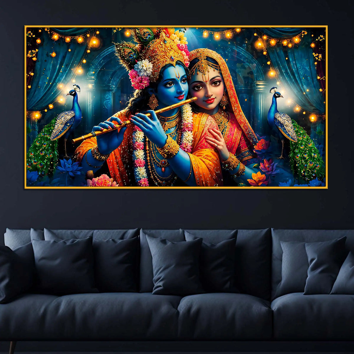 Spiritual Radha Krishna Floating Frame Crystal Wall Painting for Home