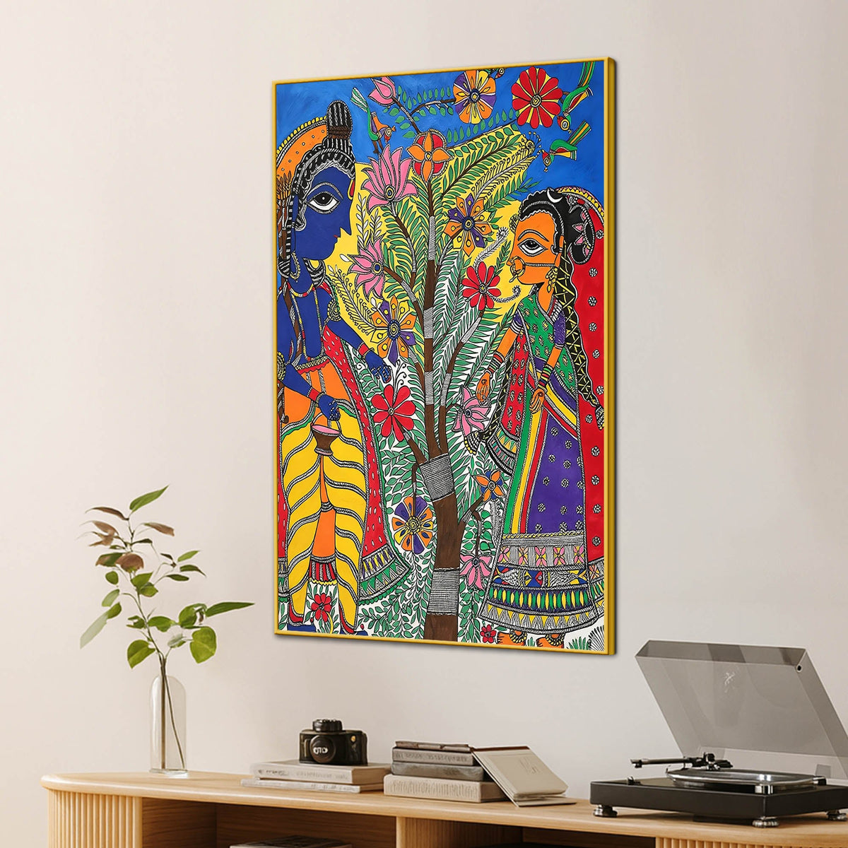 Spiritual Ram Sita Madhubani Canvas Wall Painting for Home Décor