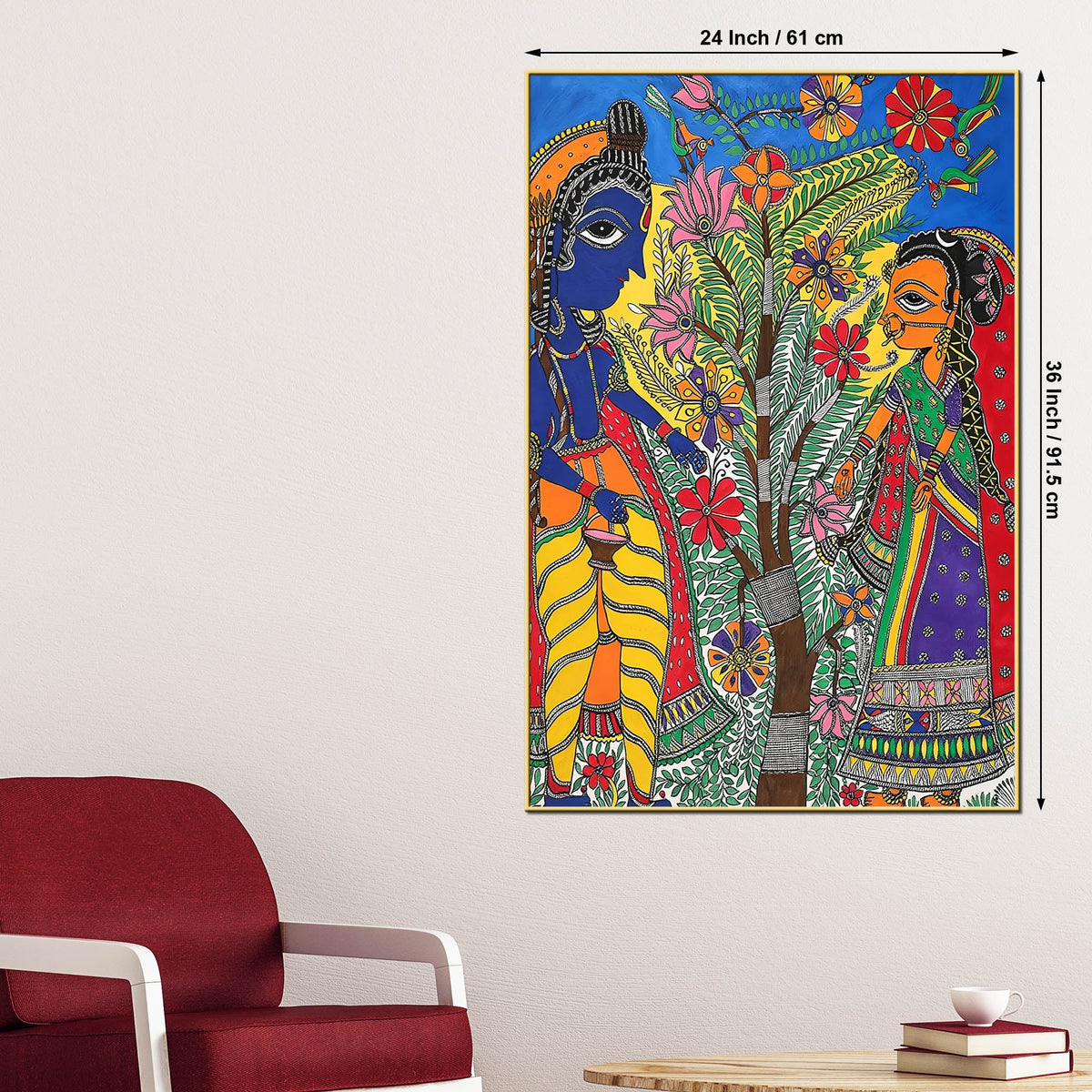 Spiritual Ram Sita Madhubani Canvas Wall Painting for Home Décor