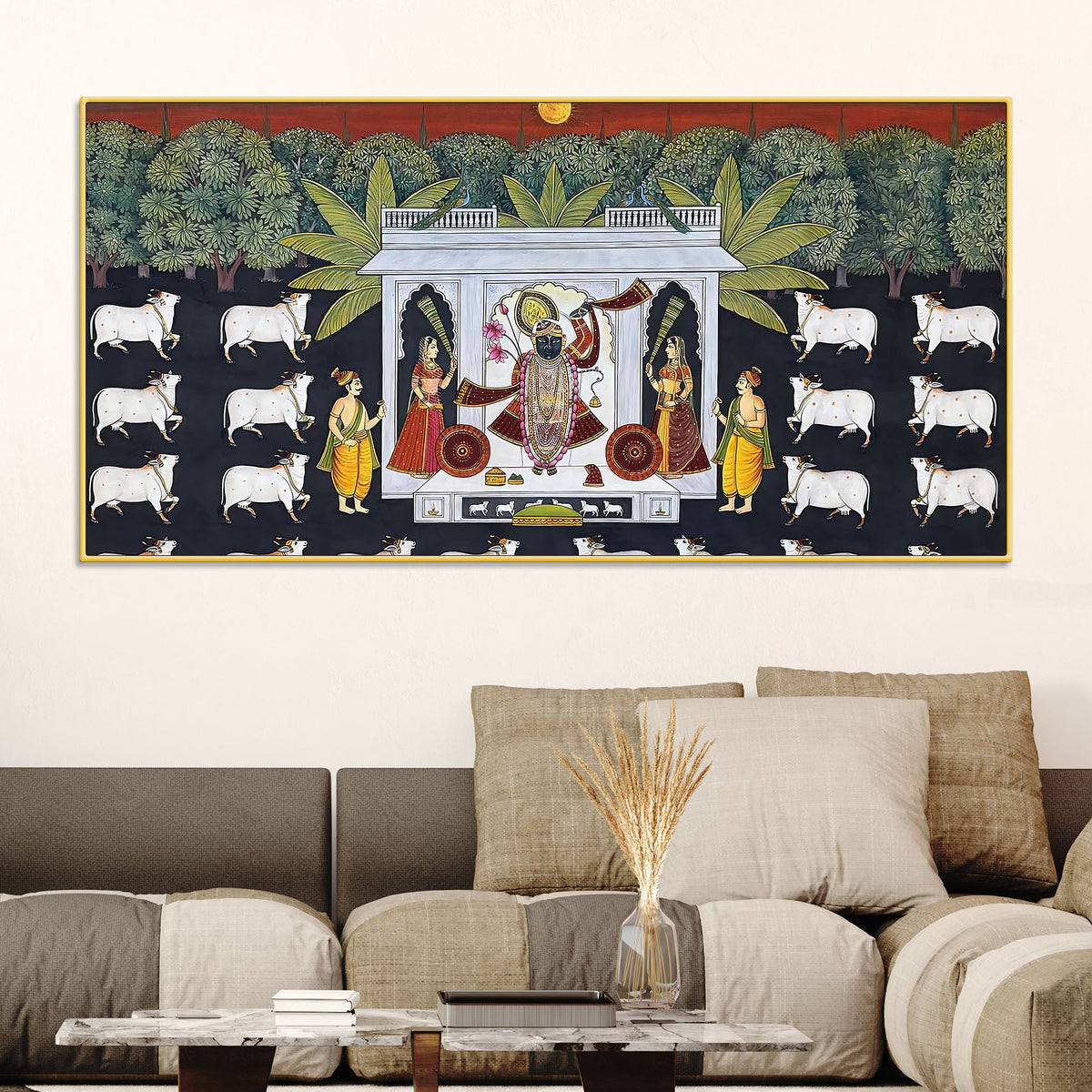 Spiritual Shreenathji Darbar Pichwai Canvas Wall Painting for Home & Temple