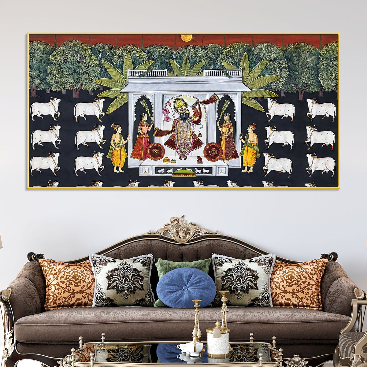 Spiritual Shreenathji Darbar Pichwai Canvas Wall Painting for Home & Temple