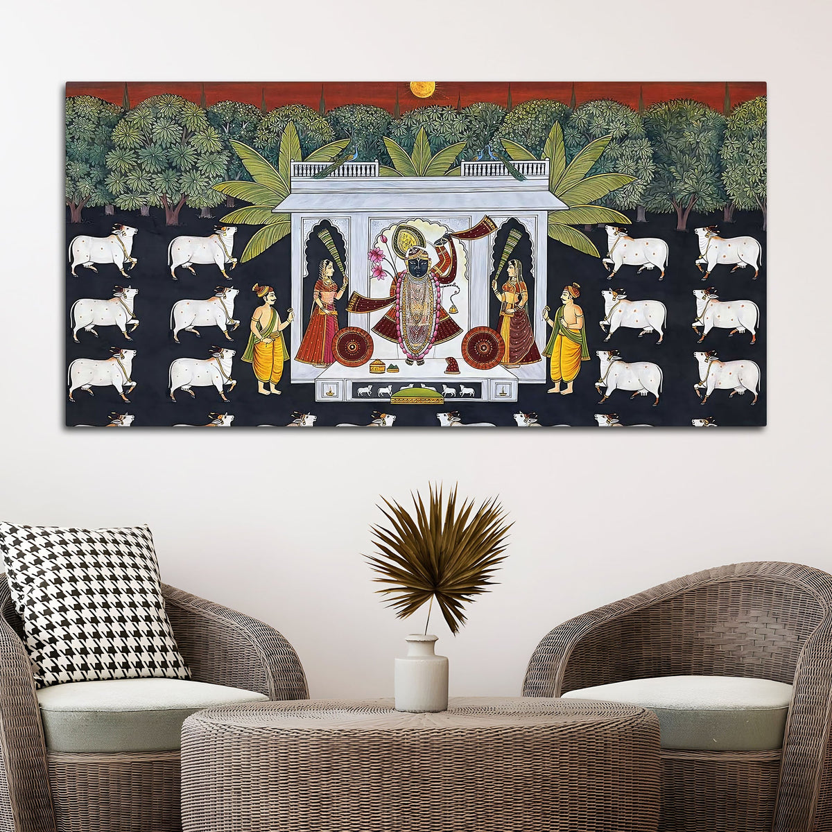 Spiritual Shreenathji Darbar Pichwai Canvas Wall Painting for Home & Temple