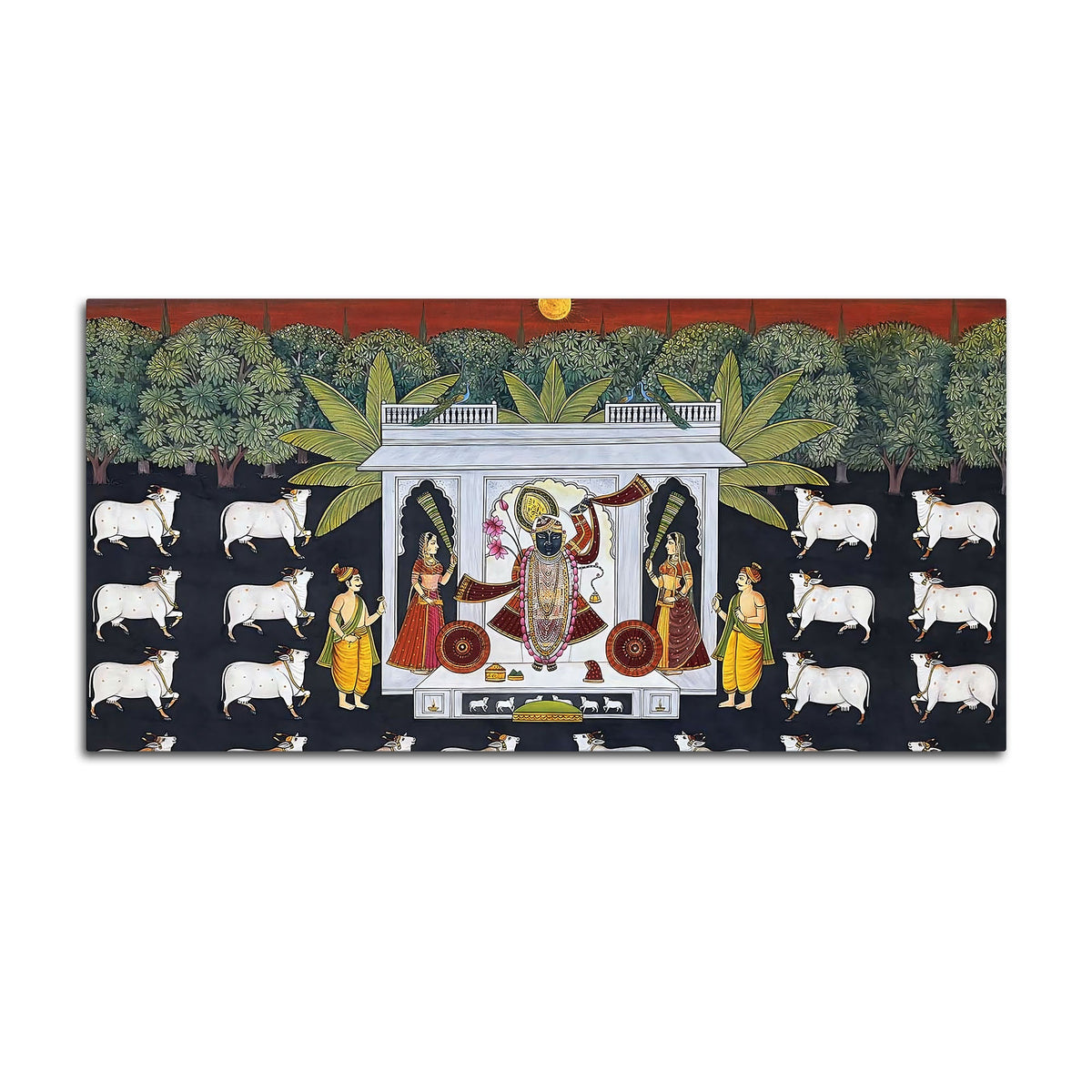 Spiritual Shreenathji Darbar Pichwai Canvas Wall Painting for Home & Temple