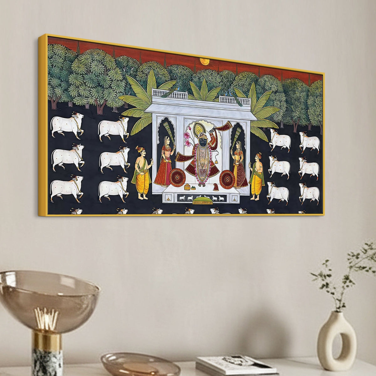 Spiritual Shreenathji Darbar Pichwai Canvas Wall Painting for Home & Temple