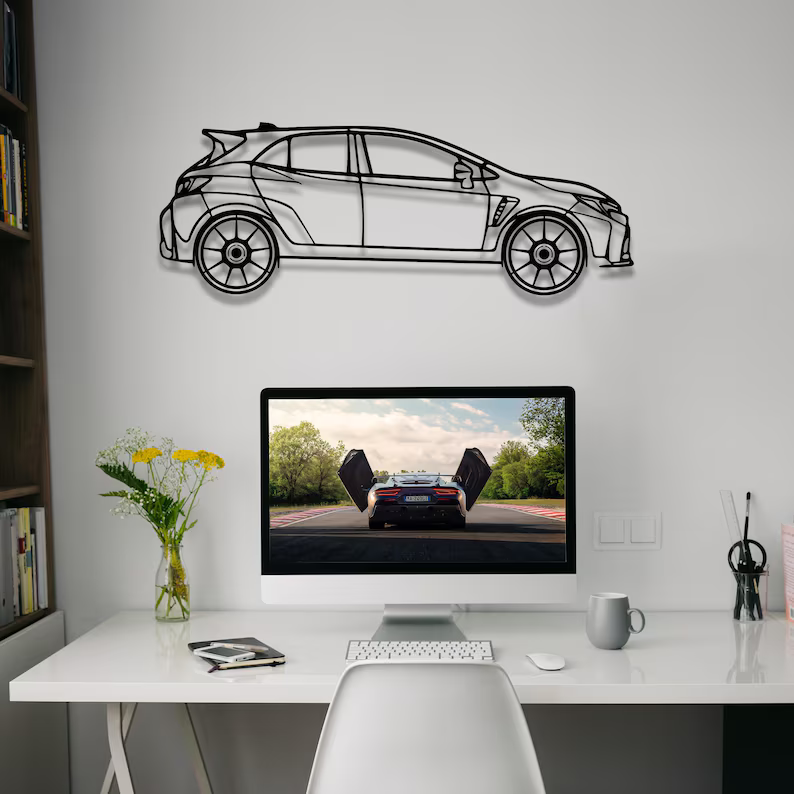 Sports Hatchback Car Metal Wall Art for Living Room Decor