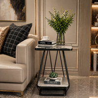 Modern Square Shaped Creative Artistic Black Metal Finish with White Marble