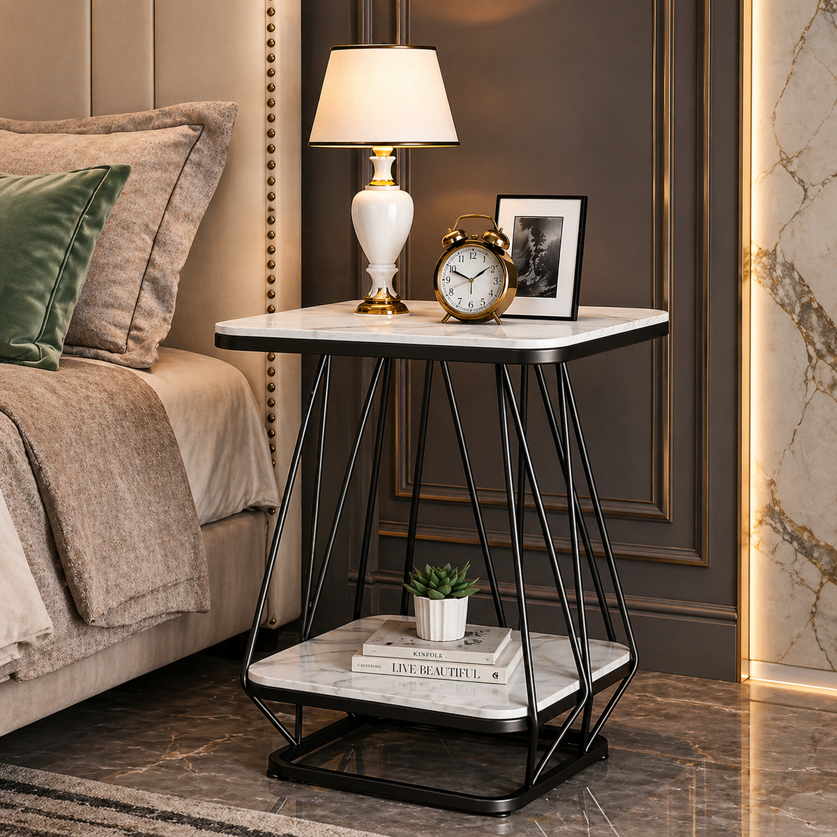 Modern Square Shaped Creative Artistic Black Metal Finish with White Marble