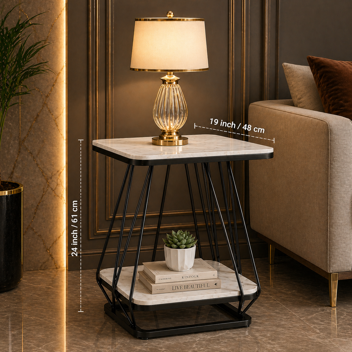 Modern Square Shaped Creative Artistic Black Metal Finish with White Marble