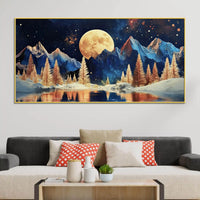 Starry Night Mountain Lake Abstract Canvas Painting