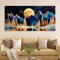 Starry Night Mountain Lake Abstract Canvas Painting