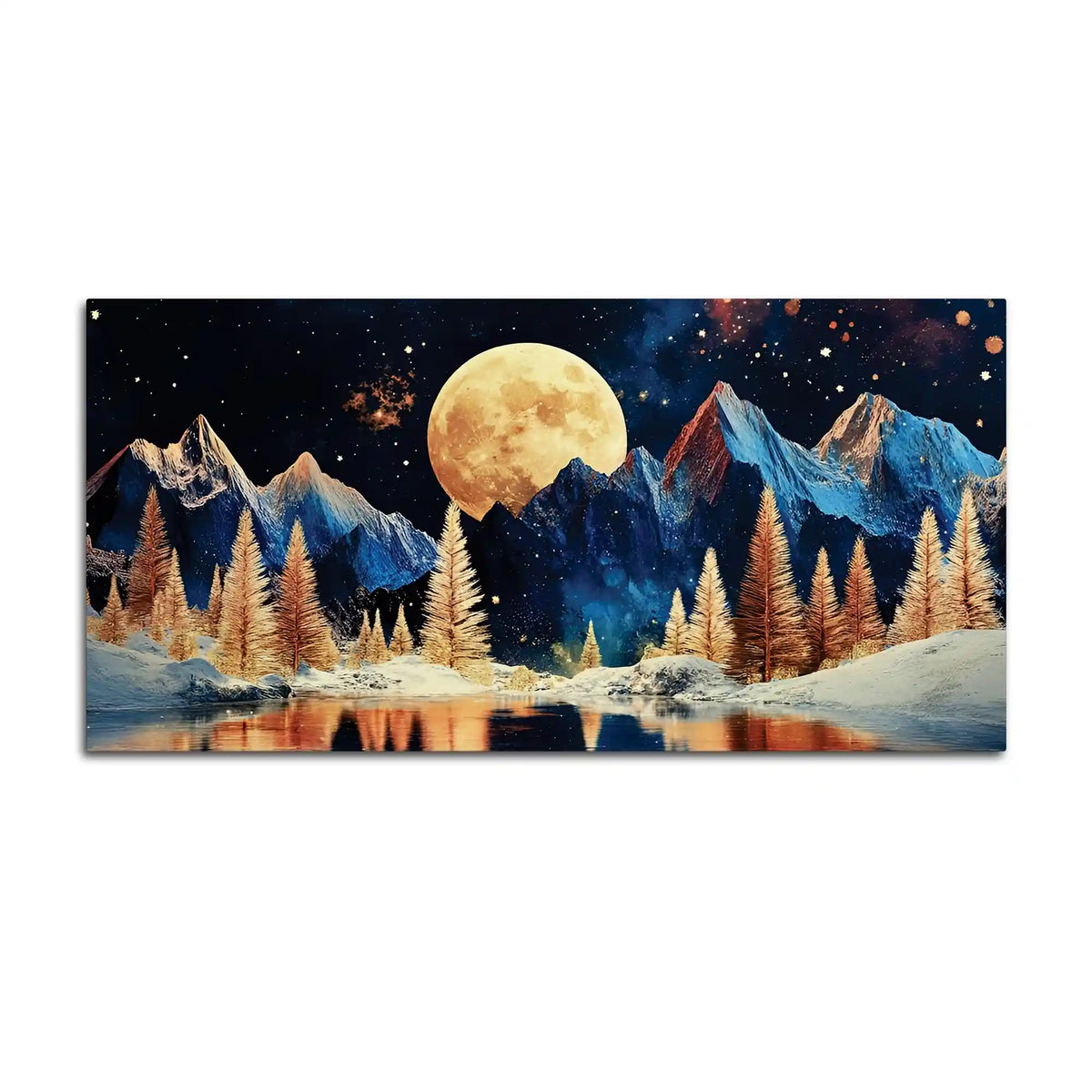 Starry Night Mountain Lake Abstract Canvas Painting