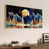 Starry Night Mountain Lake Abstract Canvas Painting
