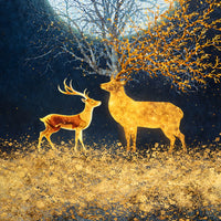 Starry Night Sky Birds & Deer Under Full Moon Floating Frame Crystal Wall Painting Set of 3
