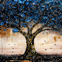 Stunning Abstract Blue Tree Floating Frame Crystal Wall Painting Set of 3
