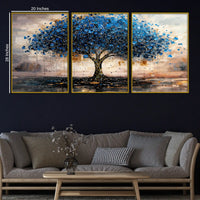 Stunning Abstract Blue Tree Floating Frame Crystal Wall Painting Set of 3