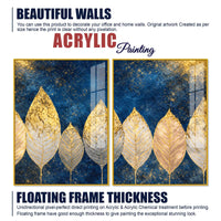 Stunning Golden Botanical Leaves Acrylic Floating Wall Painting Set of 2