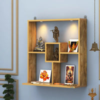 Stunning Wall Mounted Shelf Styled Wooden Temple with LED Lights for Home