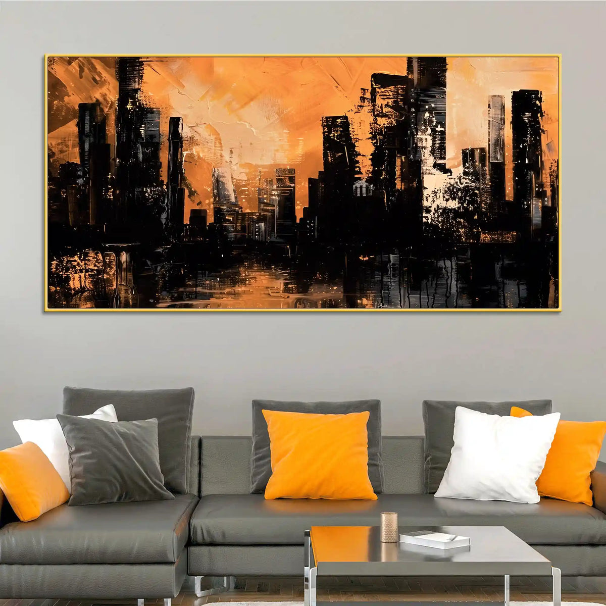 Stylish Abstract Cityscape Canvas Wall Art Modern Painting for Bedroom