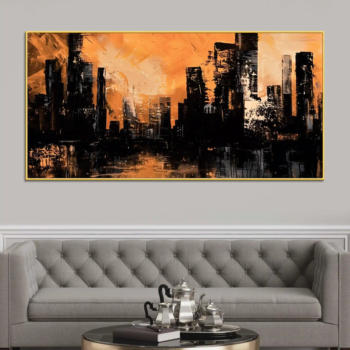 Stylish Abstract Cityscape Canvas Wall Art Modern Painting for Bedroom