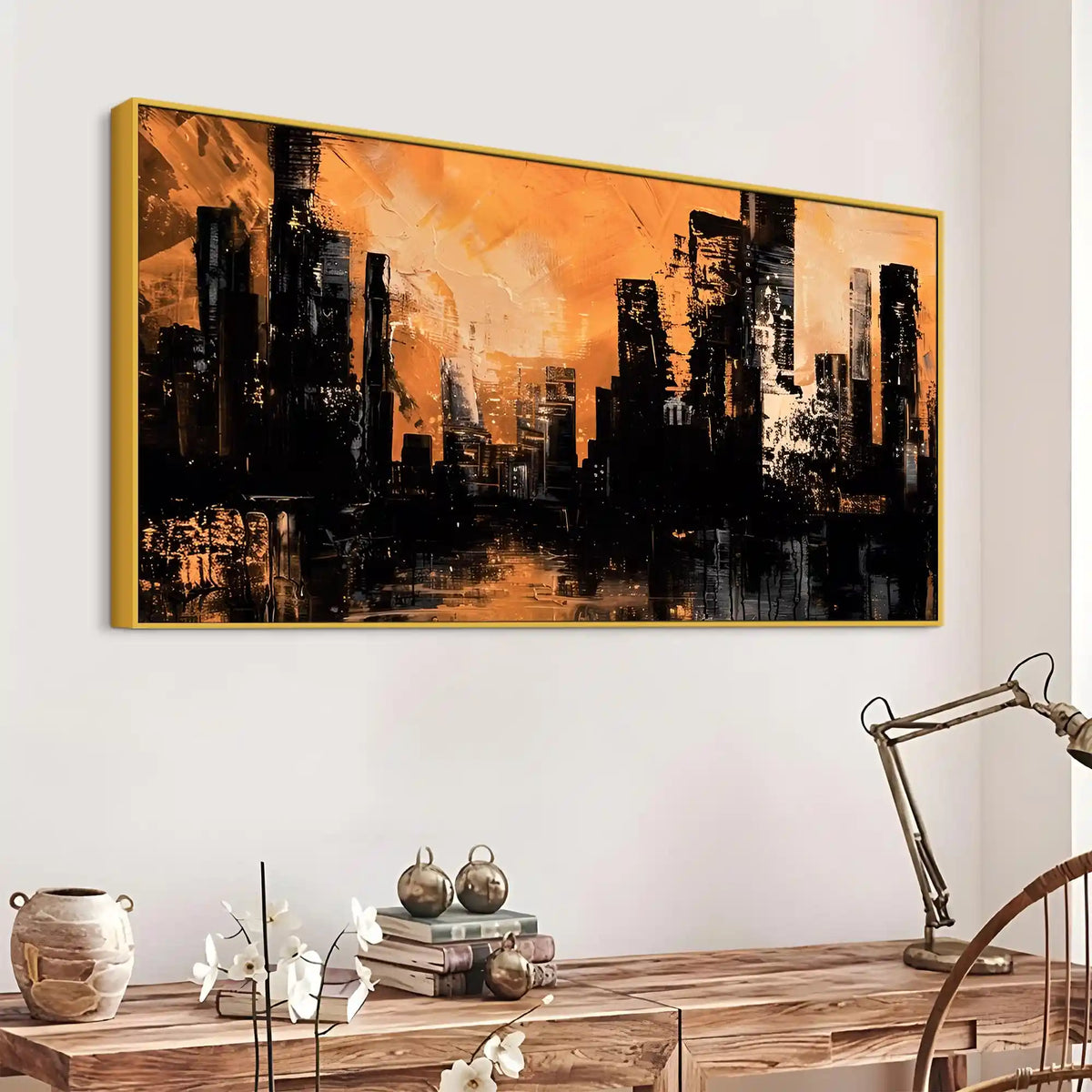 Stylish Abstract Cityscape Canvas Wall Art Modern Painting for Bedroom