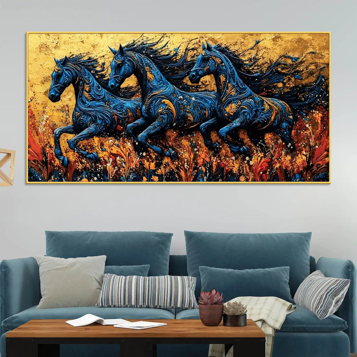 Stylish Abstract Running Horses Canvas Wall Painting
