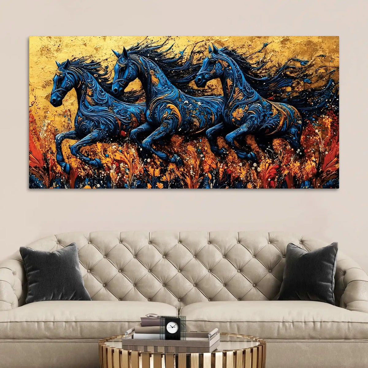 Stylish Abstract Running Horses Canvas Wall Painting