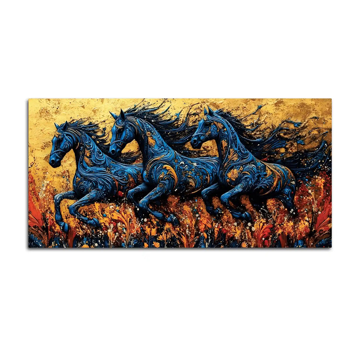 Stylish Abstract Running Horses Canvas Wall Painting