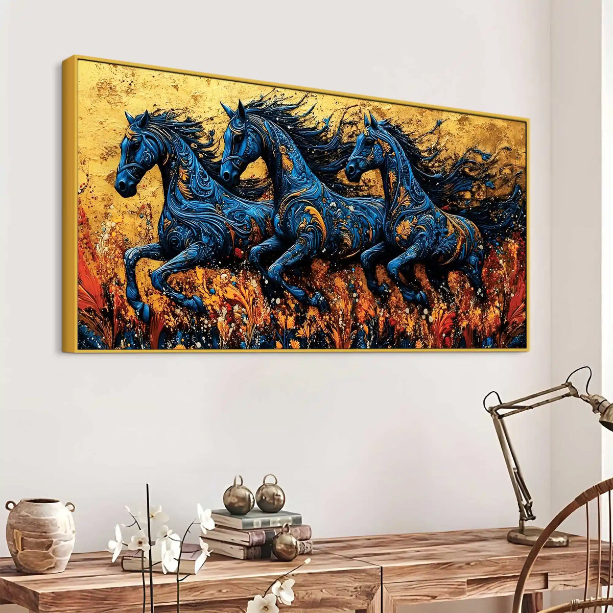 Stylish Abstract Running Horses Canvas Wall Painting