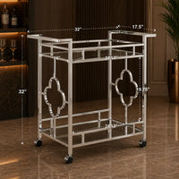 Stylish Bar Cart with Mirror Shelves and Metallic Glam Trolley