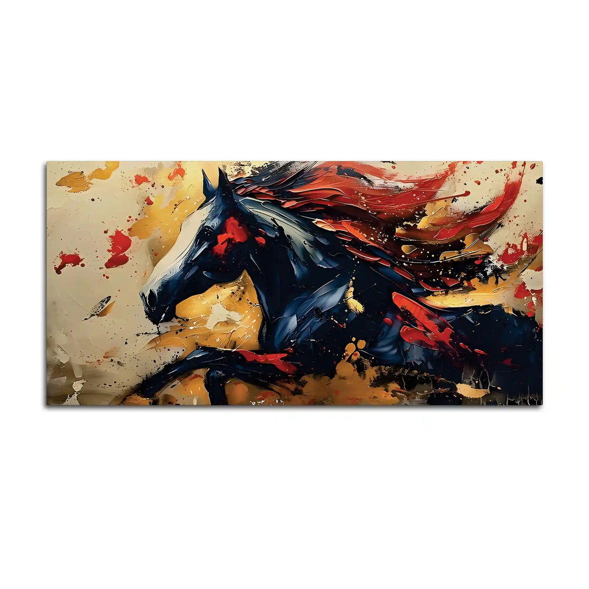 Stylish Black Red Horse Canvas Wall Art Abstract Painting