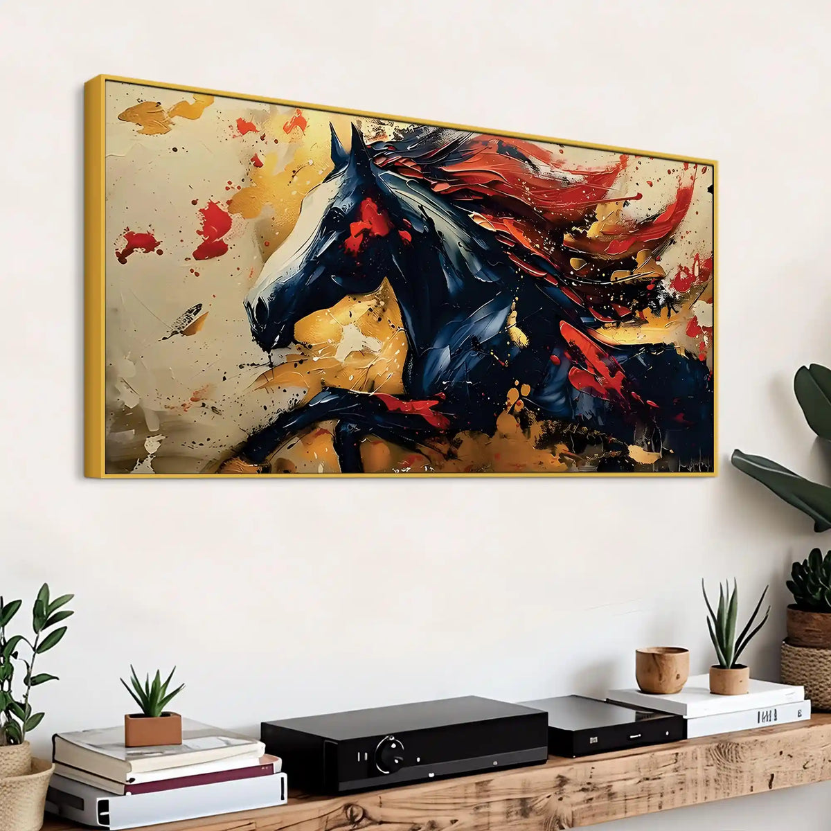 Stylish Black Red Horse Canvas Wall Art Abstract Painting