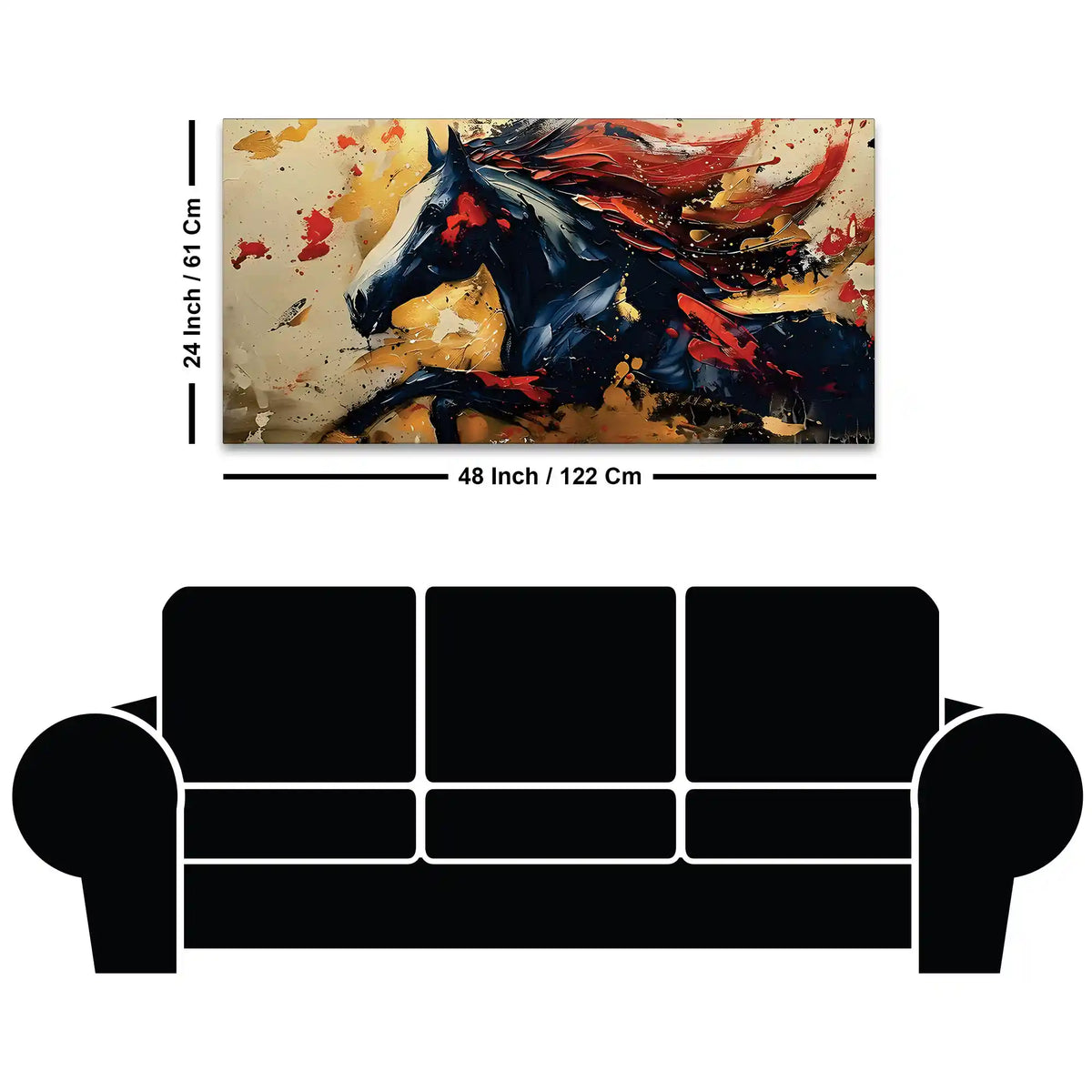 Stylish Black Red Horse Canvas Wall Art Abstract Painting