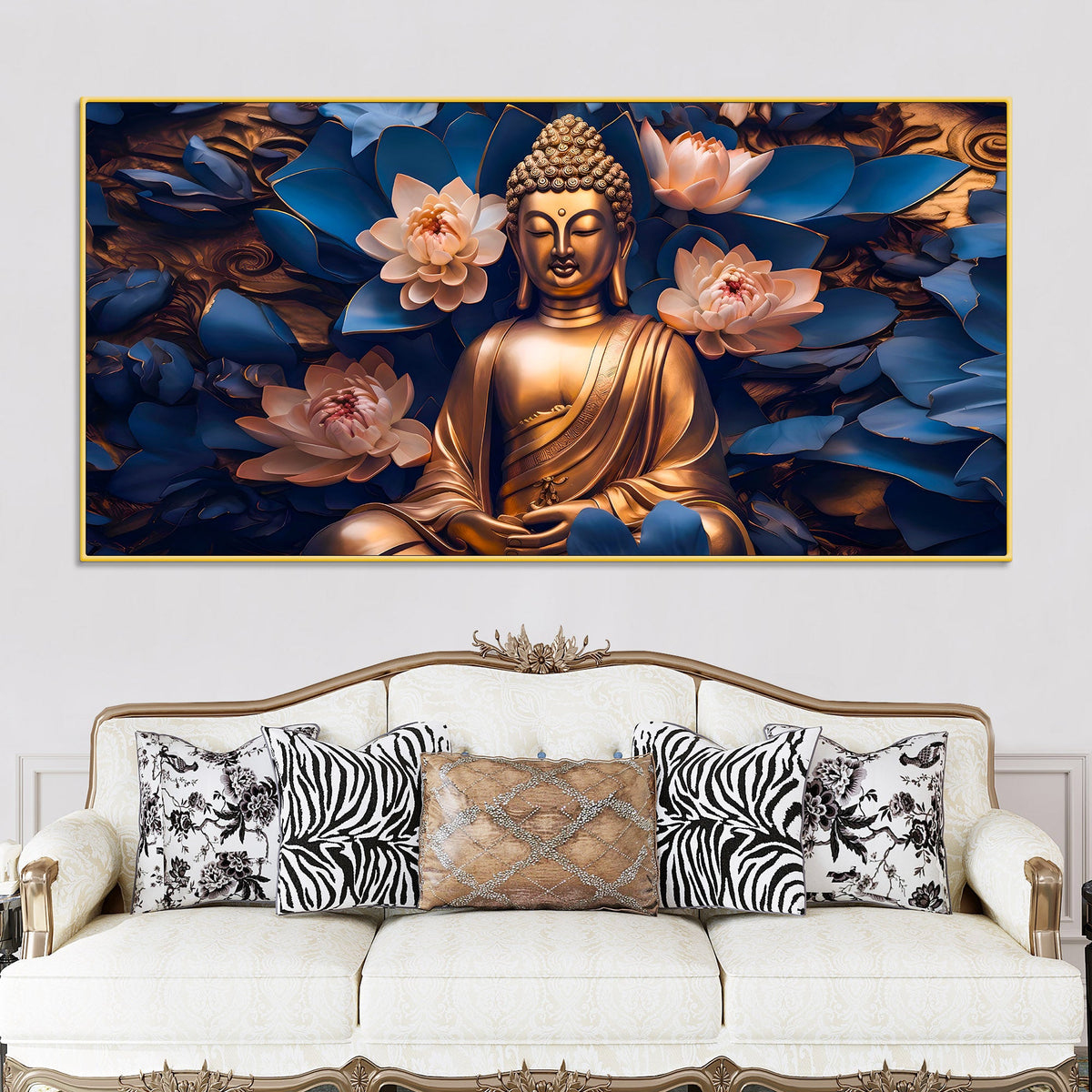 Stylish Buddha Lotus Canvas Wall Painting for Living Room