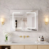 Stylish Double Panel Mirror Cabinet with LED Border and Storage