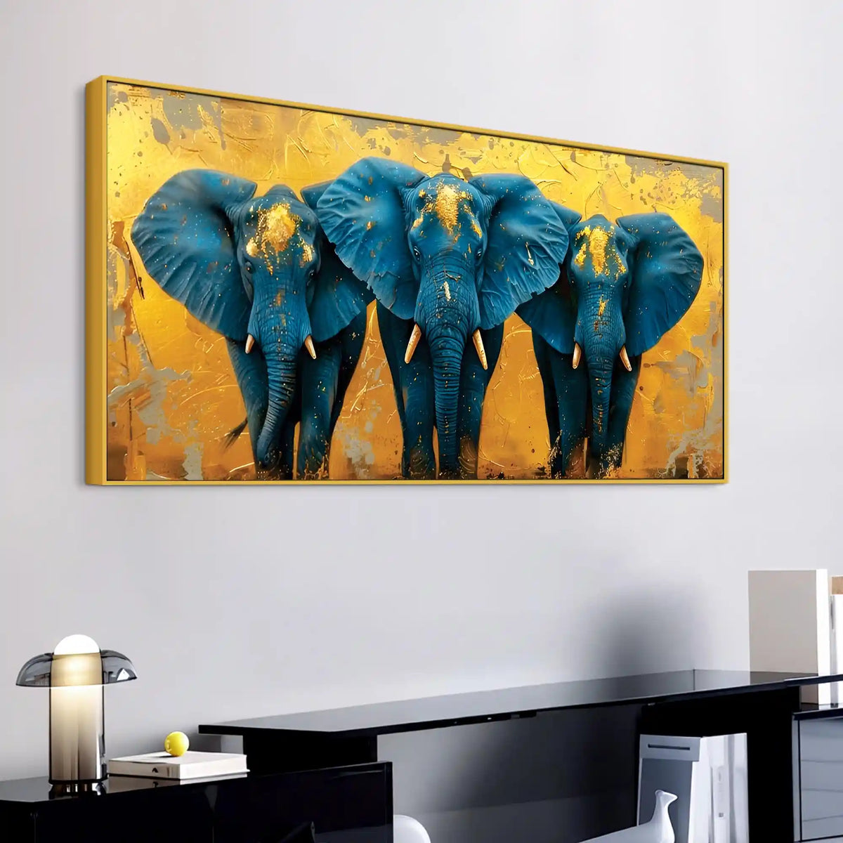 Stylish Elephant Trio Abstract Canvas Wall Painting