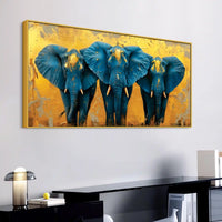 Stylish Elephant Trio Abstract Canvas Wall Painting
