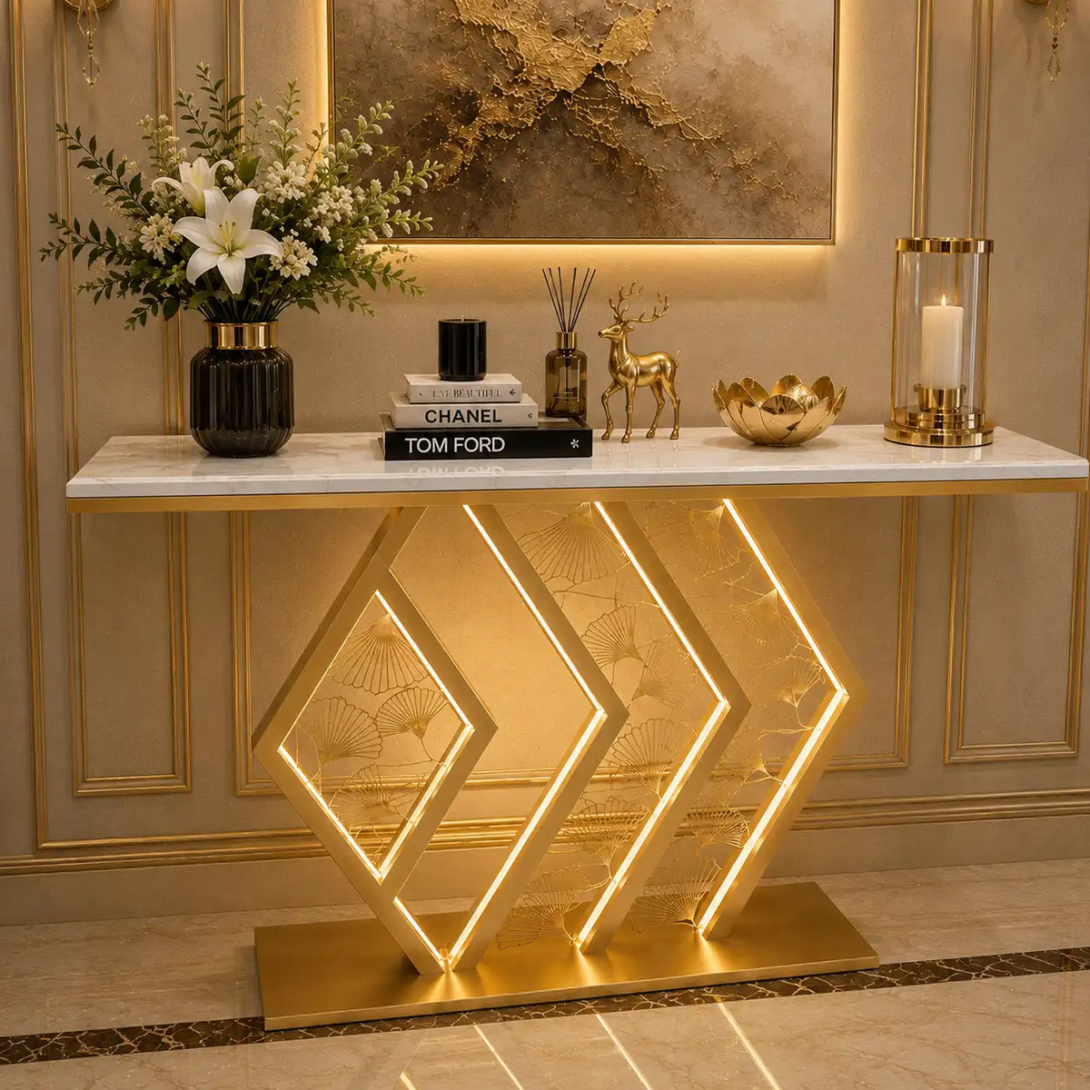 Stylish LED Console Table Gold | Luxury Hallway Decor (SS 302)