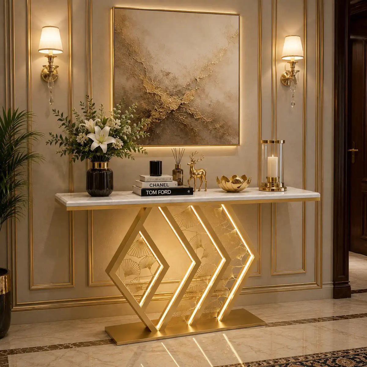 Stylish LED Console Table Gold | Luxury Hallway Decor (SS 302)