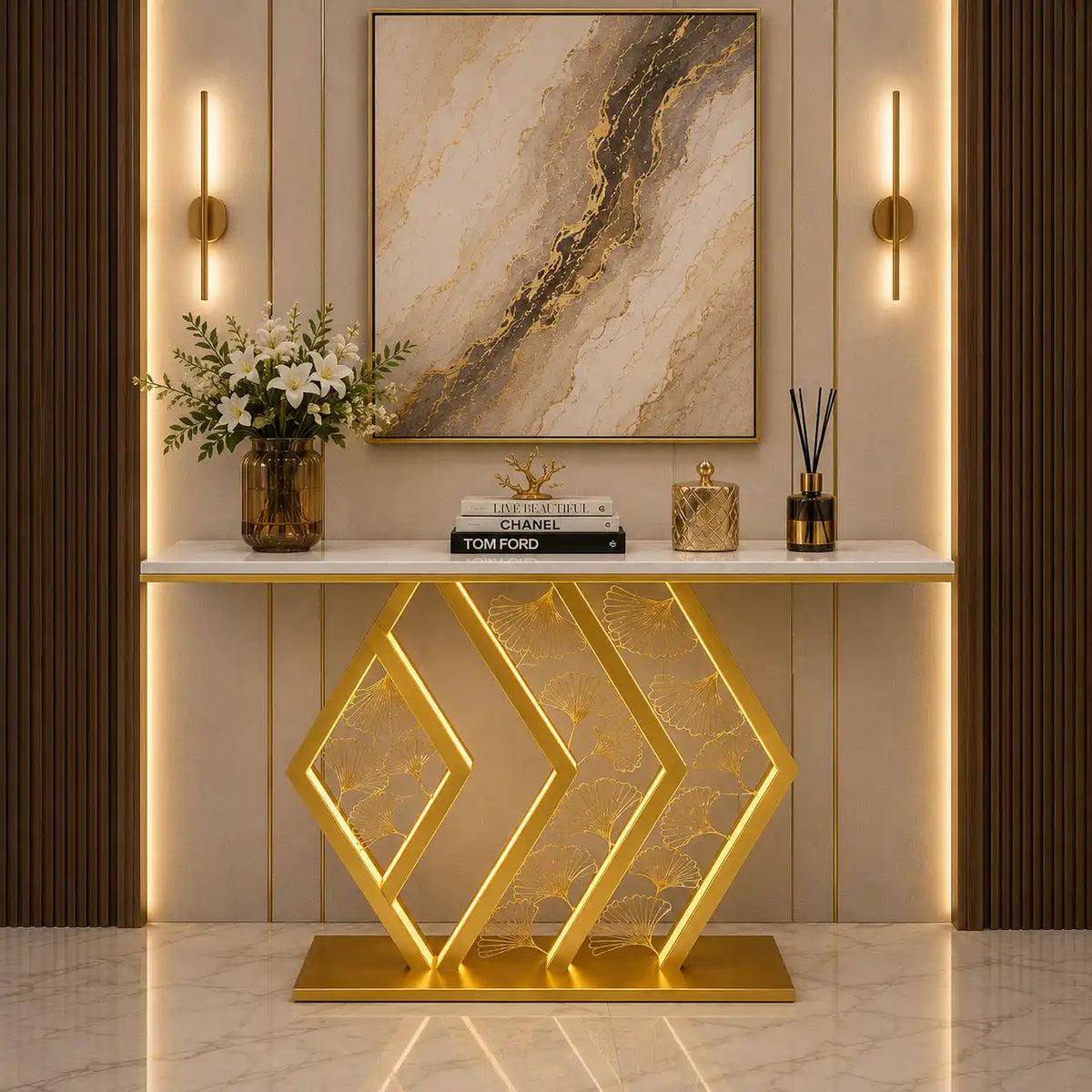Stylish LED Console Table Gold | Luxury Hallway Decor (SS 302)