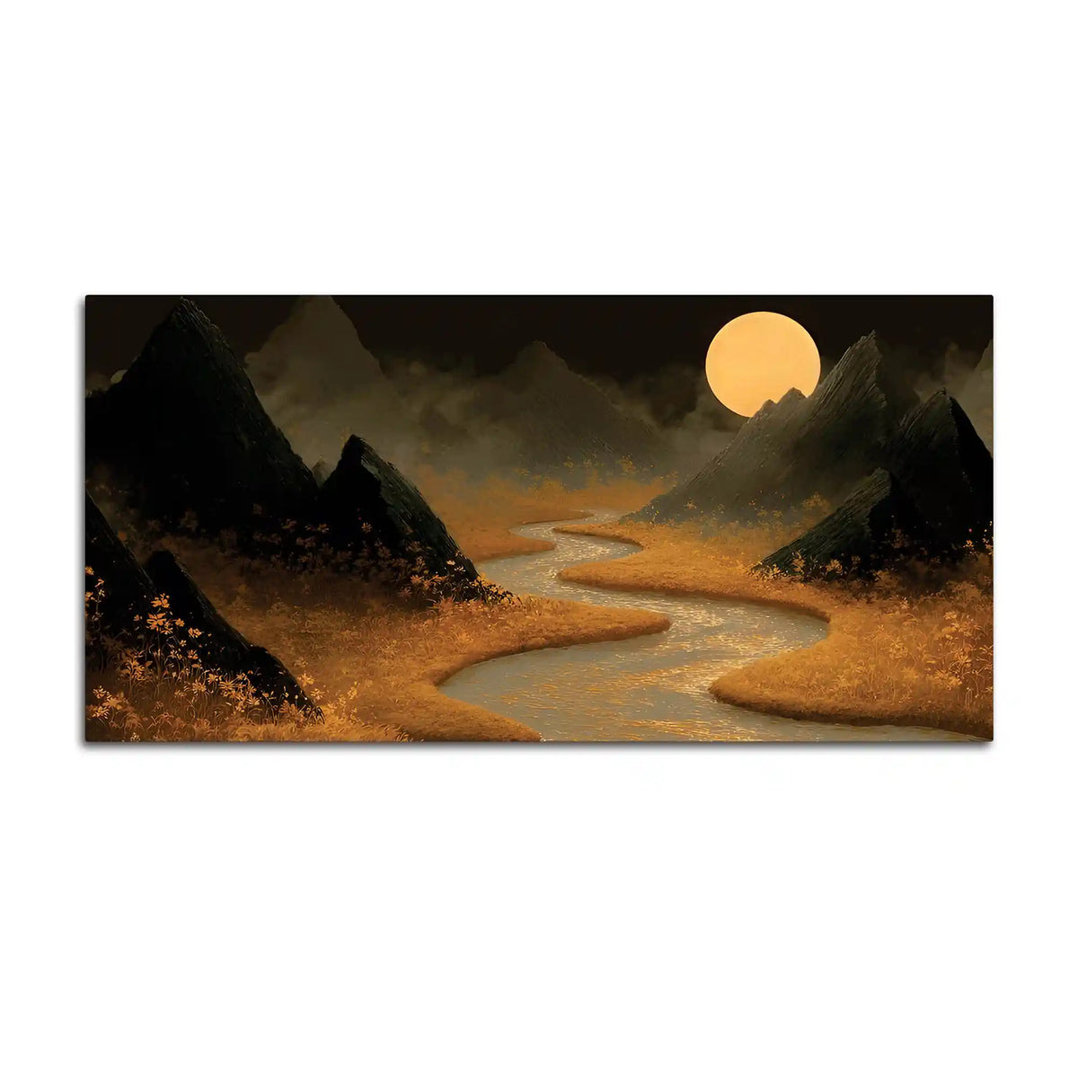 Stylish Moon River Canvas Wall Art Night Landscape Painting for Home Decor